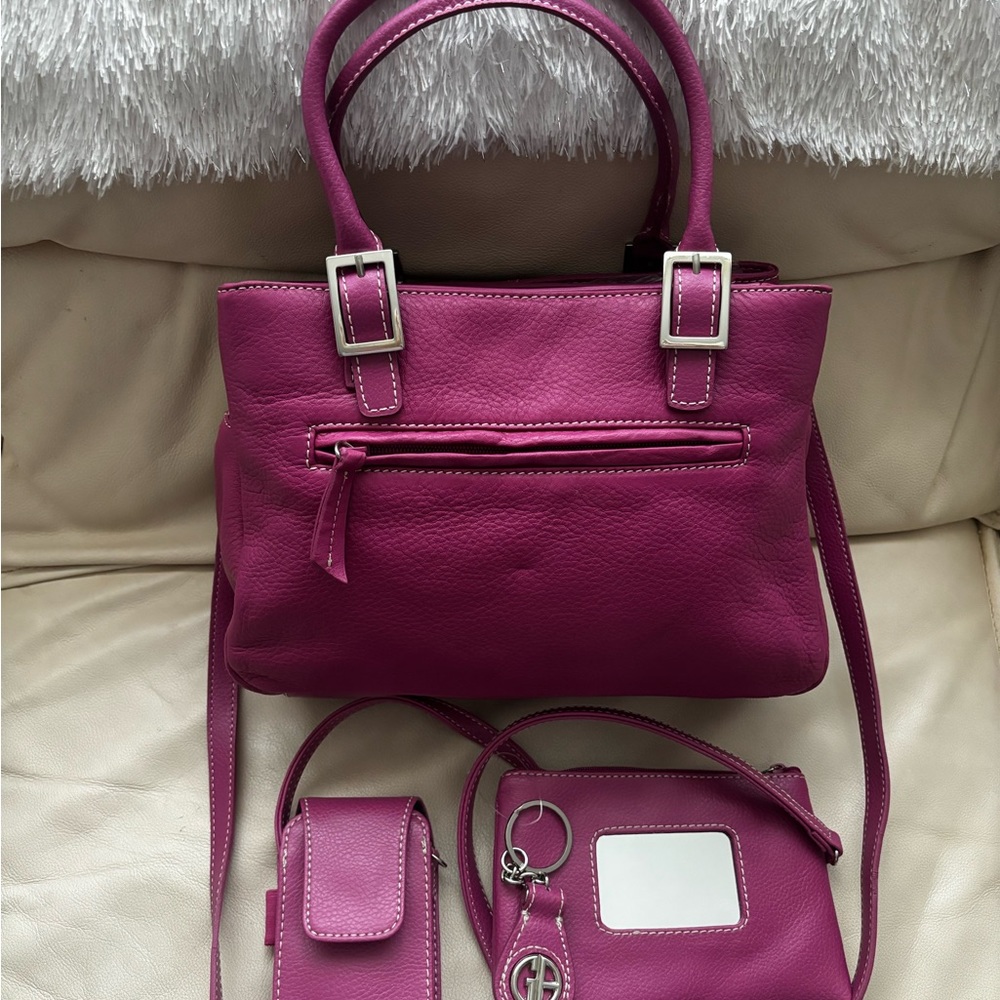 Vintage 90s Giani Bernini Pink Fuchsia purse bag pocket book with accessories